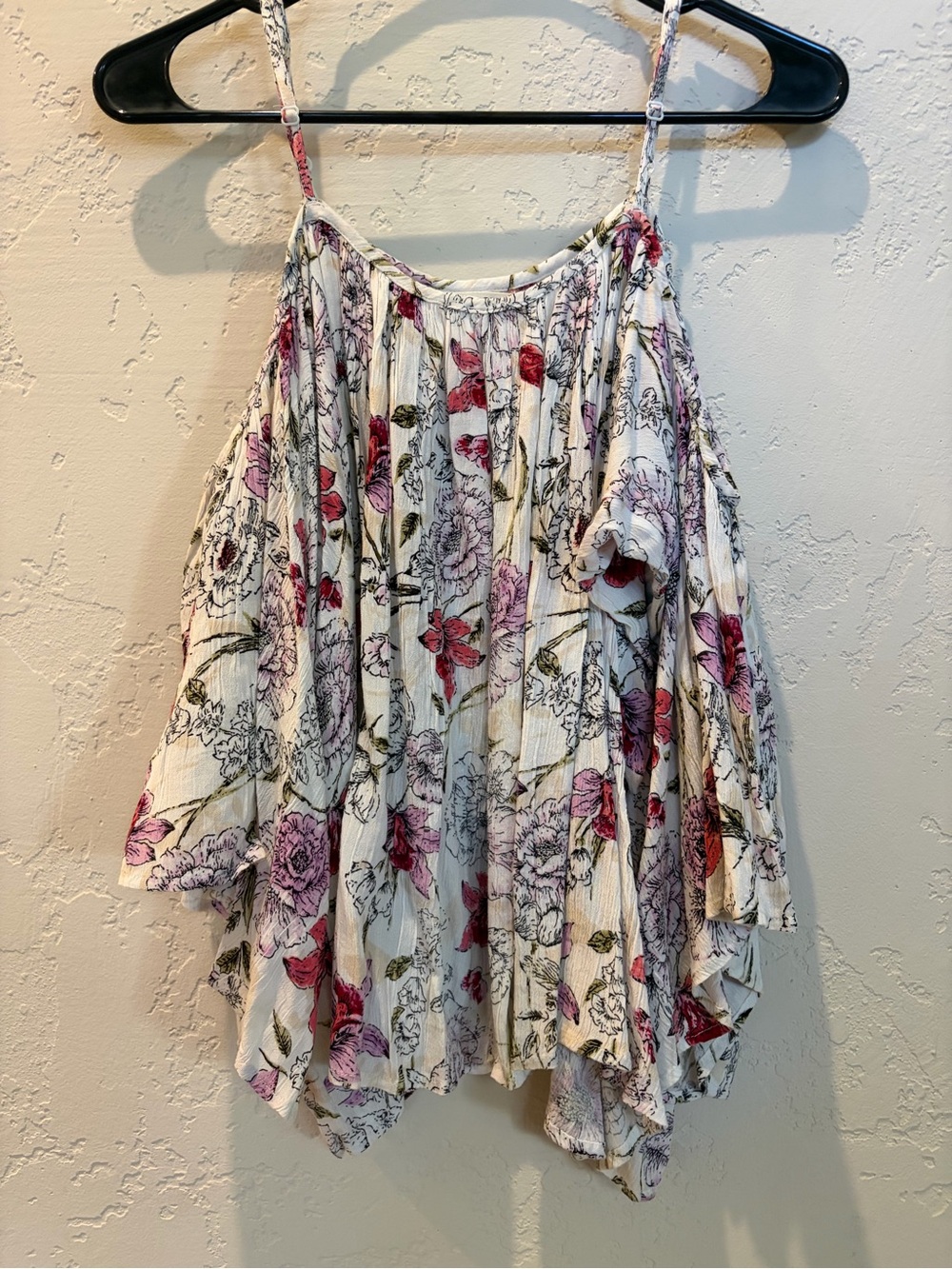 Billabong White Floral Cold-Shoulder tank top with Pink & Red Flowers